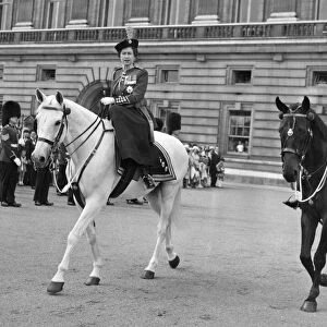 Queen Elizabeth II wearing the Scarlet Tunic of the Irish Guards