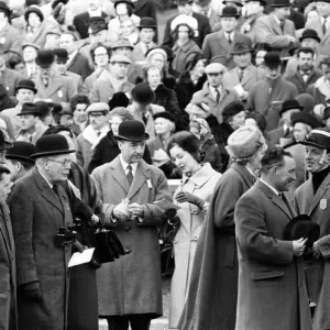 Print of Queen Elizabeth The Queen Mother with John Profumo at Sandown Park