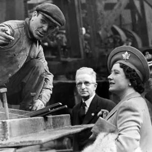 Queen Elizabeth The Queen Mother talking to a shipyard worker Queen Elizabeth The Queen Mother talking to a shipyard worker