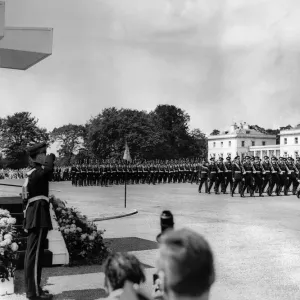 Queen Elizabeth at Sandhurst Military College for the presentation of the new colours