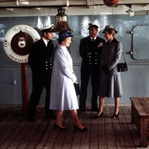 Queen greets Prince Andrew on return from Falklands 1982 with Prince Philip