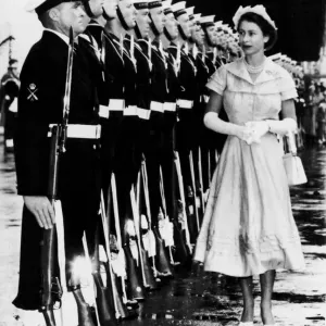 The Queen inspects a Naval guard of honour at Auckland, New Zealand The Queen inspects a Naval guard of honour at Auckland, New Zealand