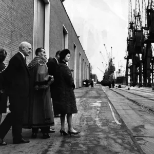 The Queen and the Mayor of Newport look across Newport Docks at Llanwern steelworks
