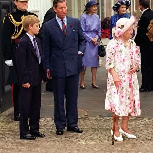 Queen Mother celebrates her 97th birthday August 1997 Prince William grey suit black
