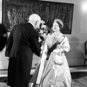 The Queen Mother is greeted by West German president Theodor Heuss as she arrives The Queen Mother is greeted by West German president Theodor Heuss as she arrives