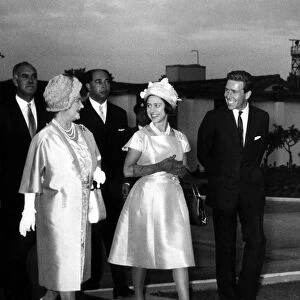 Queen Mother at London Airport with Princess Margaret and Lord Snowdon