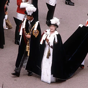 Queen Mother And Prince Charles In Garter Procession At Windsor
