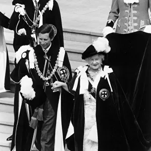 Queen Mother with Prince Charles at Order of the Garter ceremony June 1986