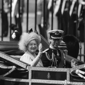 The Queen Mother and Prince Charles travelling along the Strand to St Pauls Cathedral for The Queen Mother and Prince Charles travelling along the Strand to St Pauls Cathedral for