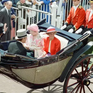 Print of The Queen Mother and Princess Diana at Ascot races, June 1990 Print of The Queen Mother and Princess Diana at Ascot races, June 1990