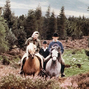 Queen with Prince Edward and the Duchess of York riding at Balmoral. August 1988