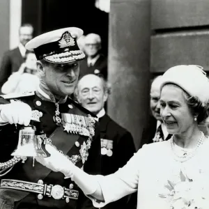 The Queen and Prince Philip with replica of the Bow Bell in Bow Churchyard - June 1977