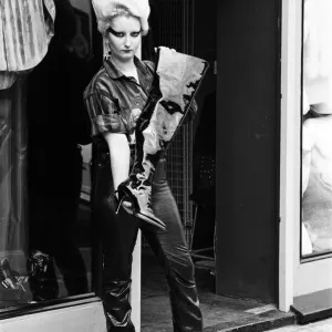 Print of Pamela Rooke at Sex shop on Kings Road, December 1976 Print of Pamela Rooke at Sex shop on Kings Road, December 1976