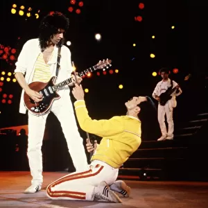 Queen Rock Group Freddie Mercury and Brian May on stage Queen in concert at