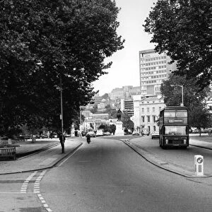 Queen Square, Bristol in 1975. Historic Queen Square was diagonally ripped apart in