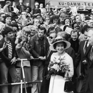 The Queen during her state visit to West Germany is seen here during a walk-about along The Queen during her state visit to West Germany is seen here during a walk-about along