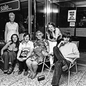 Queue for Debenhams sale, Teesside. 1976