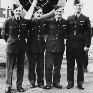 R.A.F. Pilots Receive Wings, Print of Four Men in Uniform Standing Together