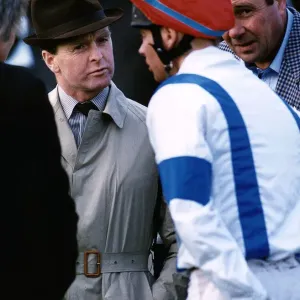 Racehorse Trainer Jonjo O Neil talking with a jockey after a race. Circa 1991 Racehorse Trainer Jonjo O Neil talking with a jockey after a race. Circa 1991