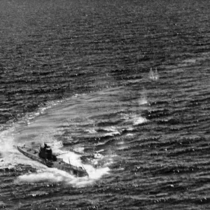 RAF Print of Italian Submarine Under Attack RAF Print of Italian Submarine Under Attack