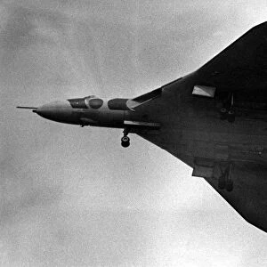 A RAF Avro Vulcan V-bomber flys over Sunderland Airport prior to a Vulcan becoming an