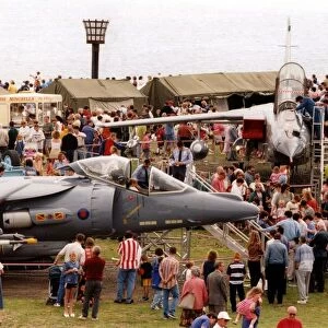 A RAF BAE Harrier II and a Panavia Tornado aircraft on display at the Sunderland