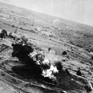 RAF Beaufighters attack oil storage tanks at Sadaing Tank Farm, Yonangyaung, Burma RAF Beaufighters attack oil storage tanks at Sadaing Tank Farm, Yonangyaung, Burma