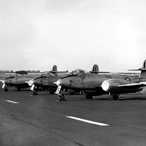 RAF Gloster Meteor jet aircraft at RAF Acklington due to take part in a Battle of Britain