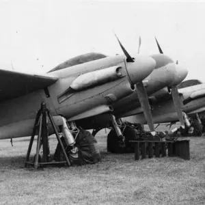 RAF Mosquito fighter planes lined up in readiness for an open day to the public as part