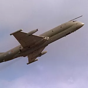 An RAF Nimrod aircraft in flight at the Wroughton Air show. August 1993