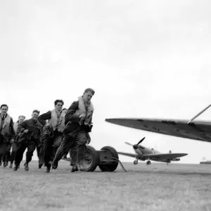 RAF Pilots scramble during th Battle of Britain Conflict World War Two RAF Pilots scramble during th Battle of Britain Conflict World War Two