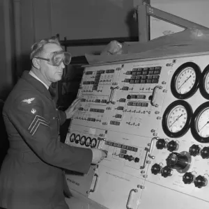 RAF Technician inspects Rocketdyne unit for Thor missile print RAF Technician inspects Rocketdyne unit for Thor missile print
