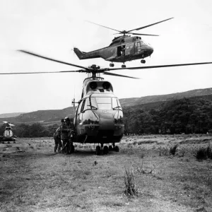 Three RAF Puma Helicopters Refuel at Otterburn, 1972 Print Three RAF Puma Helicopters Refuel at Otterburn, 1972 Print