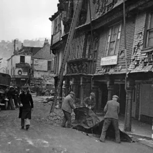 Print of 17th Century Butterwalk in Ruins, Dartmouth, Devon