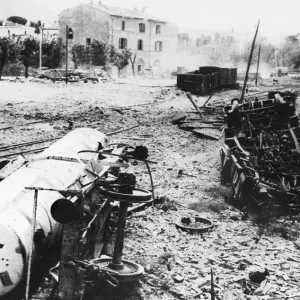 Print of Viterbo rail yard destruction by Allied planes, 24th June 1944