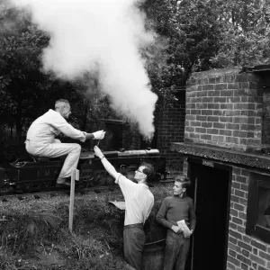 Railway enthusiasts at the miniature railway at Greywood Railway enthusiasts at the miniature railway at Greywood