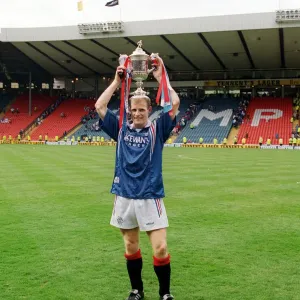 Rangers 5 - 1 Heart of Midlothian. Gordon Durie holds up the Scottish cup after his Rangers 5 - 1 Heart of Midlothian. Gordon Durie holds up the Scottish cup after his