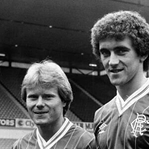 Rangers FC players, Dave MacKinnon pictured on the left. Circa 1982
