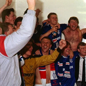 Rangers players celebrate in dressing room May 1987 Colin West Ally McCoist Robert