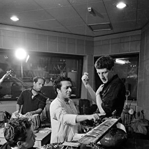Ravi Shankar in discussions with Producer Jonathan Miller in the BBC sound studio at