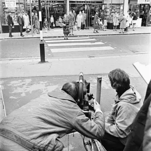 Reading Post Z Cars location film unit filming outside Woolworth in Maidenhead. May 1969