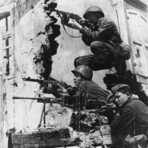 Red Army Russian infantry on the outskirts of Kharkov firing on the Nazi Army of Germany Red Army Russian infantry on the outskirts of Kharkov firing on the Nazi Army of Germany