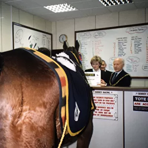 Red Rum making a personal appearance at The Surrey Racing Bookmakers in Woking Surrey