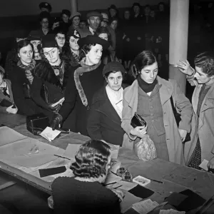 Registering for food ration cards at Birmingham Town Hall. 21st November 1939