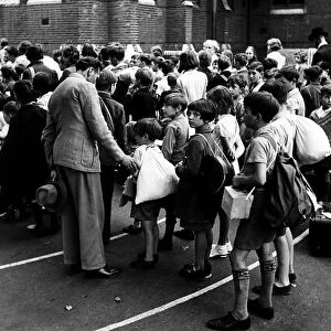 Rehearsal of evacuation at St Michaels School London 1939 WW2