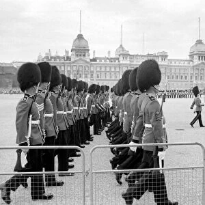 Rehearsal of the trooping of the colour ceremony. May 1975