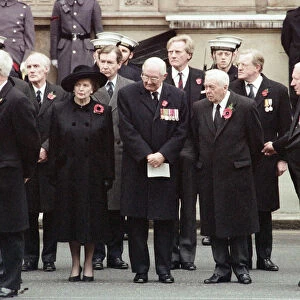 Remembrance Day parade at Whitehall, London. Douglas Hurd, Margaret Thatcher