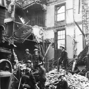 Rescue squad at work amongst the debris of a wrecked pub in South Street, Liverpool Rescue squad at work amongst the debris of a wrecked pub in South Street, Liverpool