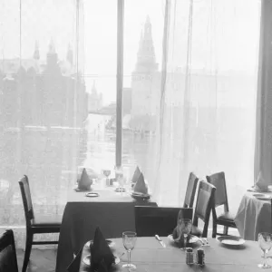 A restaurant table over looking Red Square in Moscow, USSR. April 1960 M4000