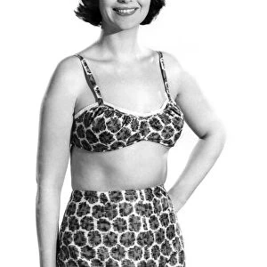 Reveille fashions 1962: Ann Cave modelling matching bra and panties. May 1962 P011081